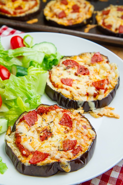 Eggplant pizzas (with pizza sauce)