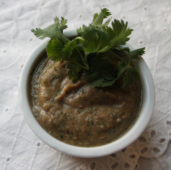 Eggplant-pomegranate dip (Badrijnis khizilala)