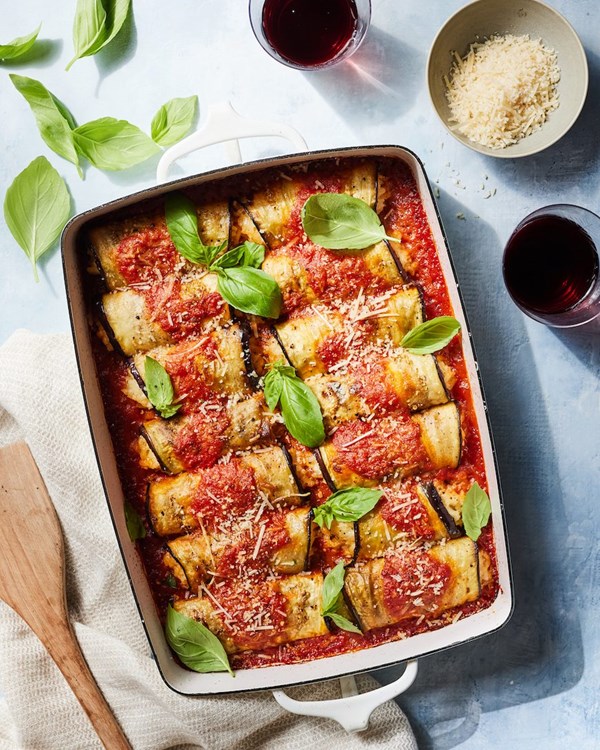 Eggplant rollatini with Parmesan risotto