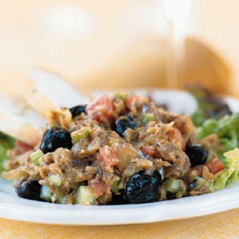 Eggplant salad with olives & sherry vinaigrette