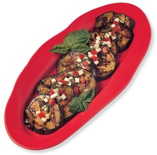 Eggplant slices with Caprese "salsa"