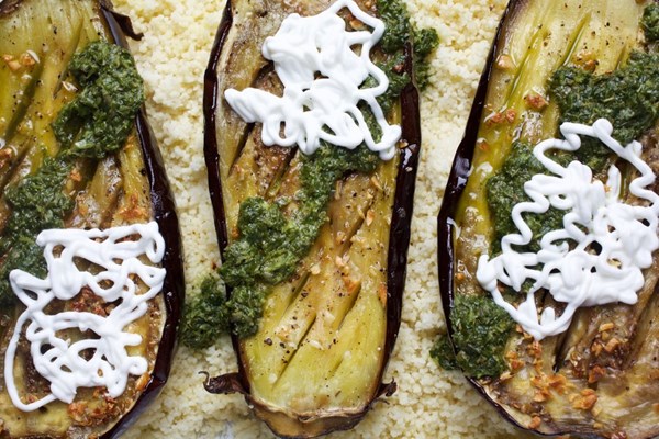 Eggplant steaks with salsa verde
