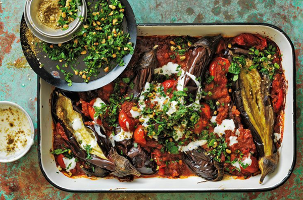 Eggplant, tomato and pine nut roast