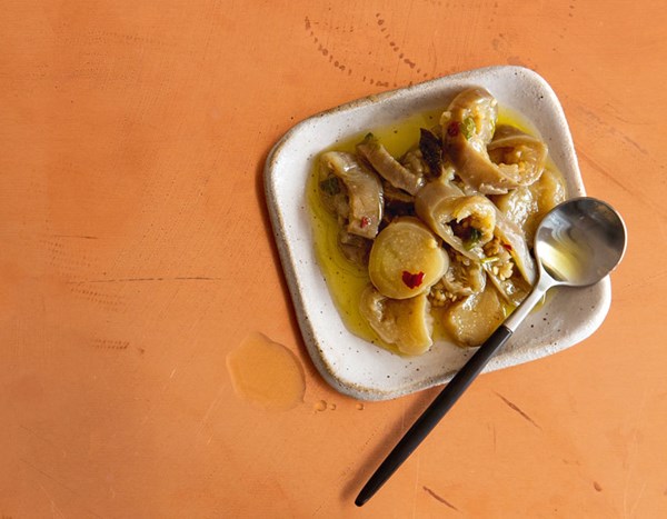 Eggplant with chilli & herbs in olive oil