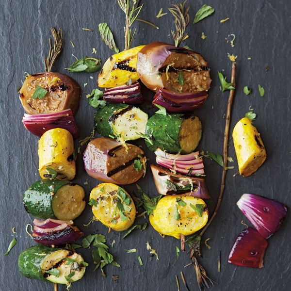 Eggplant, zucchini & squash kebabs