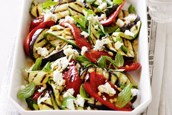 Eggplant, zucchini and goat's cheese salad