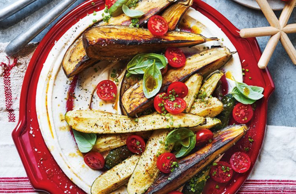 Eggplant, zucchini and tomatoes with tahini