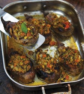 Eggplants with lamb and onion stuffing (Bademjan-e shekam por)