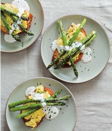 Eggs & roasted asparagus with lemon-tarragon sabayon