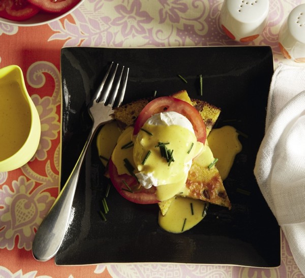 Eggs Benedict with New Orleans accents
