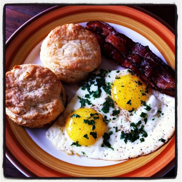 Eggs, biscuits & bacon