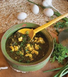 Eggs, herbs, garlic + sour orange braise (Torsh tareh)