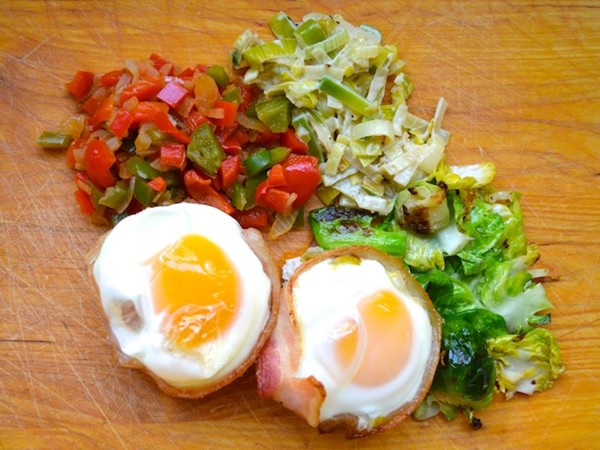 Eggs in bacon baskets