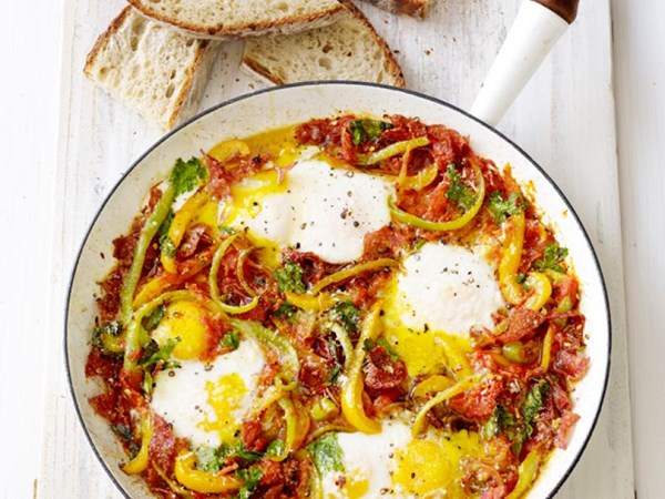 Eggs in purgatory with salami