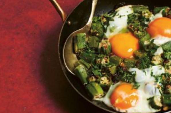 Eggs on okra (Bhinda par ida)