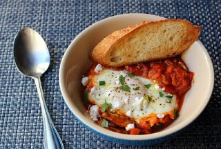 Eggs poached in spicy tomato pepper sauce (Shakshuka)
