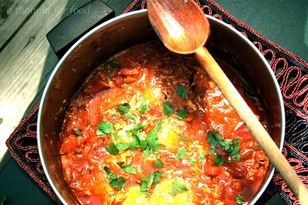 Eggs poached in spicy tomato sauce (Shakshuka)