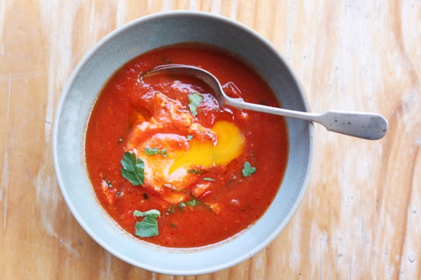 Eggs poached in tomato sauce