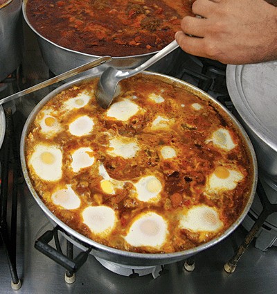 Eggs poached in tomato sauce (Shakshuka)