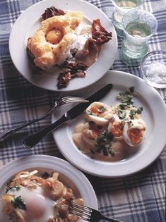 Eggs poached on a bed of onions and chicory
