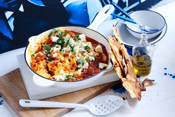 Eggs, tomato, olive oil and feta (Strapatsata)