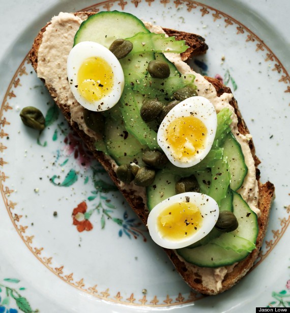 Eggs tonnato with capers, cucumber and celery