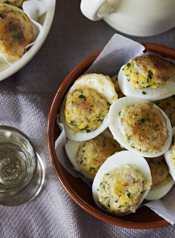 Eggs with a hazelnut and herb stuffing