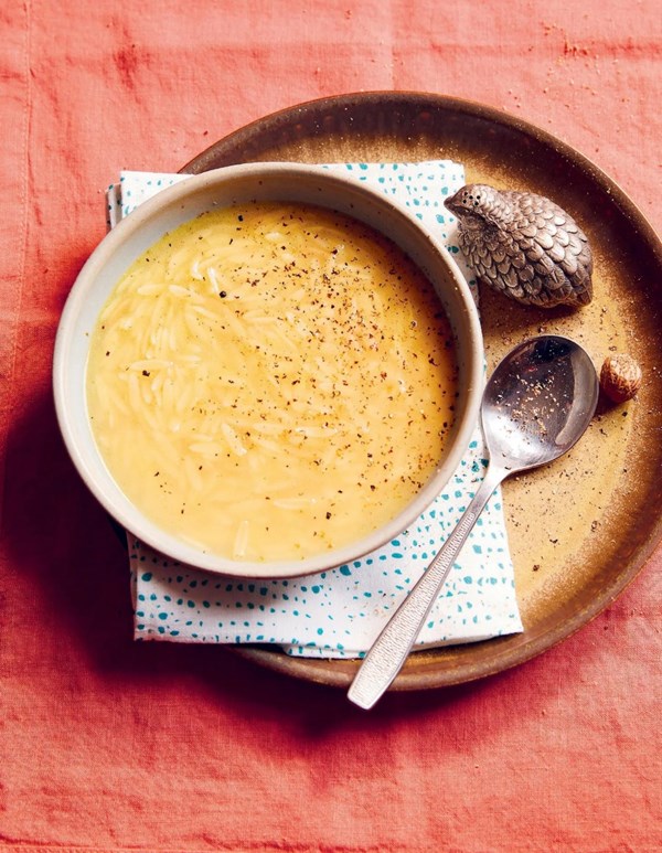 Egyptian "birds' tongues" soup (Shurbat lisan asfour)