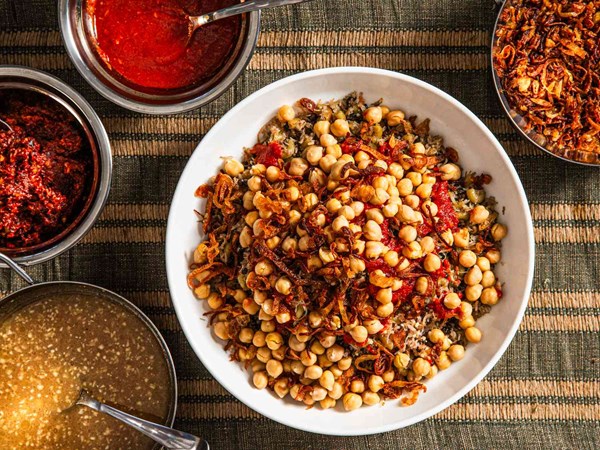 Egyptian lentils, rice, and pasta (Koshari)