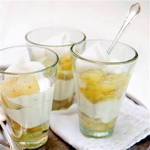 Elderflower fool with poached gooseberries