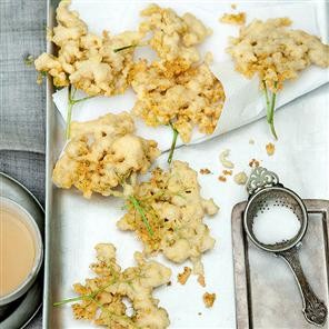 Elderflower tempura with tangy elderflower dipping sauce