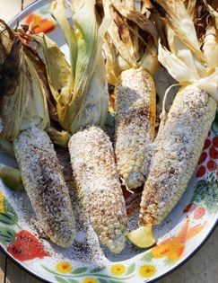 Elotes asados with roasted garlic butter