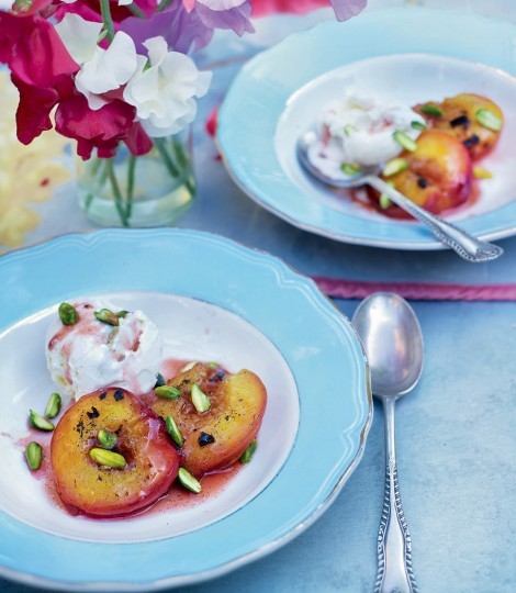 Ember-roast peaches with vanilla, butter and honey