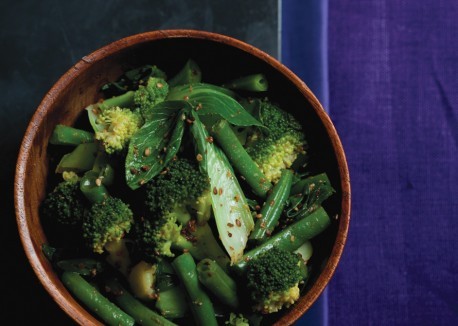 Emerald veggies with honey-sesame dressing