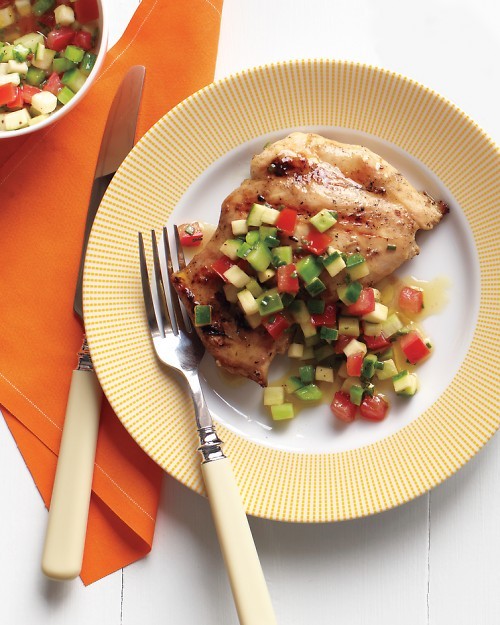 Emeril's grilled chicken thighs and garden salsa