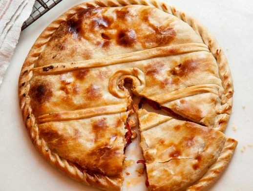 Empanada with marinated pork and roasted red peppers (Empanada de lomo) from 'Spain' (Cook the Book)