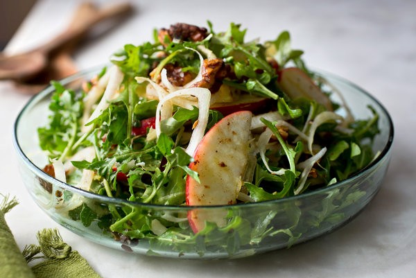 Endive and apple salad with spiced walnuts