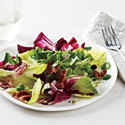 Endive and watercress salad with bacon-cider dressing
