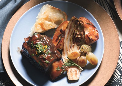 Endive, apples, and grapes