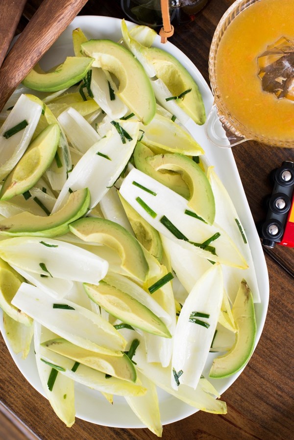 Endive avocado salad with lemon, honey, and chive vinaigrette