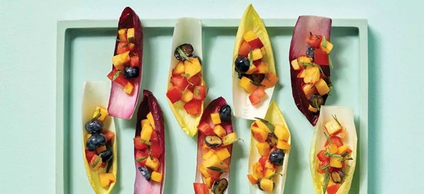 Endive boats with summer fruit