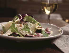 Endive salad with creamy pine nuts dressing and shaved Parmesan