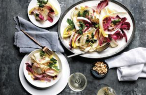 Endive salad with pears, hazelnuts and eschalot vinaigrette