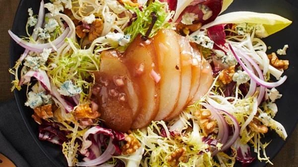 Endive, walnut, and blue cheese salad with Port vinaigrette