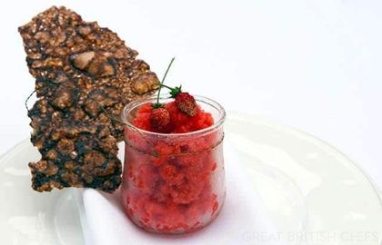 English strawberry granita with arabesque wafer