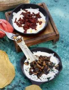 Epazote-roasted mushroom queso fundido