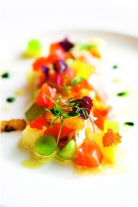 Eric Chavot's home-cured salmon with pickled ginger and wasabi dressing