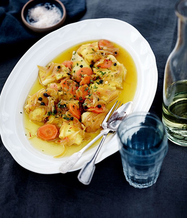 Escabeche of Murray cod with saffron and currants