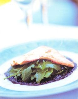 Escalope of salmon with black treacle, juniper and sherry dressing