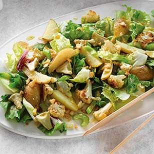Escarole & roasted vegetable salad with anchovy-garlic vinaigrette